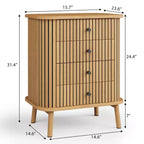 Commode à 4 tiroirs Acekool pour chambre et salon, table de chevet de rangement en MDF avec osier de style bohème, poignées noires et pieds en bois, couleur naturelle