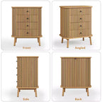 Commode à 4 tiroirs Acekool pour chambre et salon, table de chevet de rangement en MDF avec osier de style bohème, poignées noires et pieds en bois, couleur naturelle
