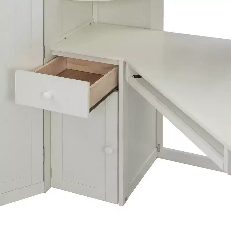 Lit mezzanine tout-en-un Luxystar pour lit simple avec armoire intégrée, bureau, étagères, tablette coulissante pour clavier et spot lumineux