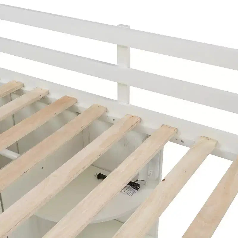 Lit mezzanine tout-en-un Luxystar pour lit simple avec armoire intégrée, bureau, étagères, tablette coulissante pour clavier et spot lumineux