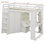 Lit mezzanine tout-en-un Luxystar pour lit simple avec armoire intégrée, bureau, étagères, tablette coulissante pour clavier et spot lumineux