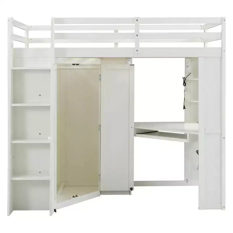 Lit mezzanine tout-en-un Luxystar pour lit simple avec armoire intégrée, bureau, étagères, tablette coulissante pour clavier et spot lumineux