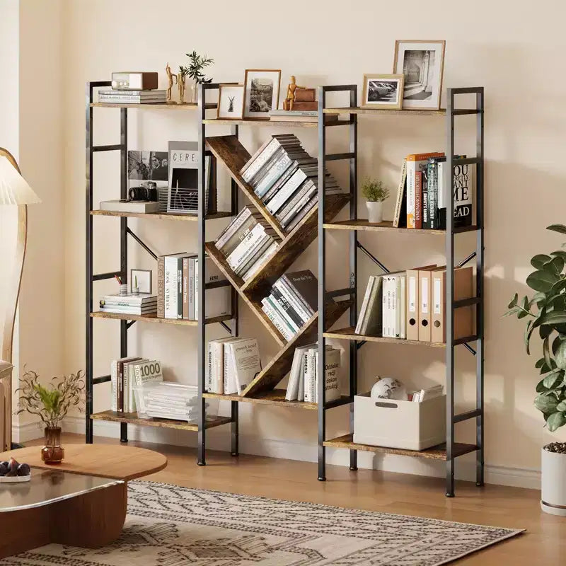 Étagère bibliothèque industrielle à 4 niveaux, étagère ouverte, cadre métallique robuste, étagères de rangement décoratives rustiques, pour salon, chambre à coucher