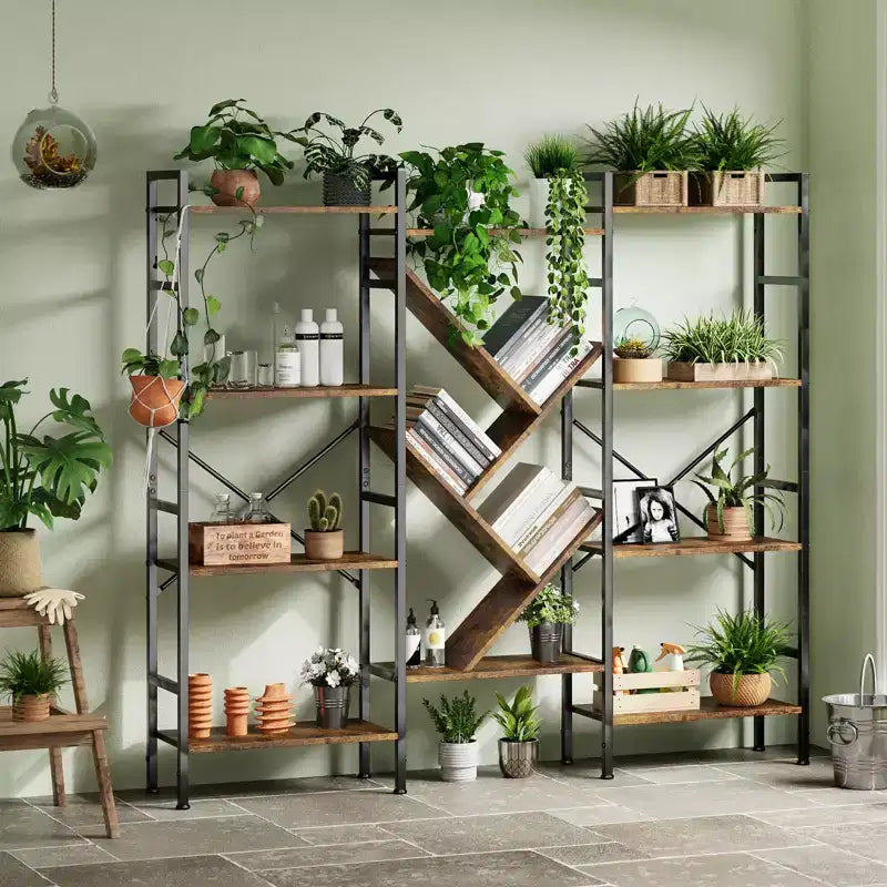 Étagère bibliothèque industrielle à 4 niveaux, étagère ouverte, cadre métallique robuste, étagères de rangement décoratives rustiques, pour salon, chambre à coucher