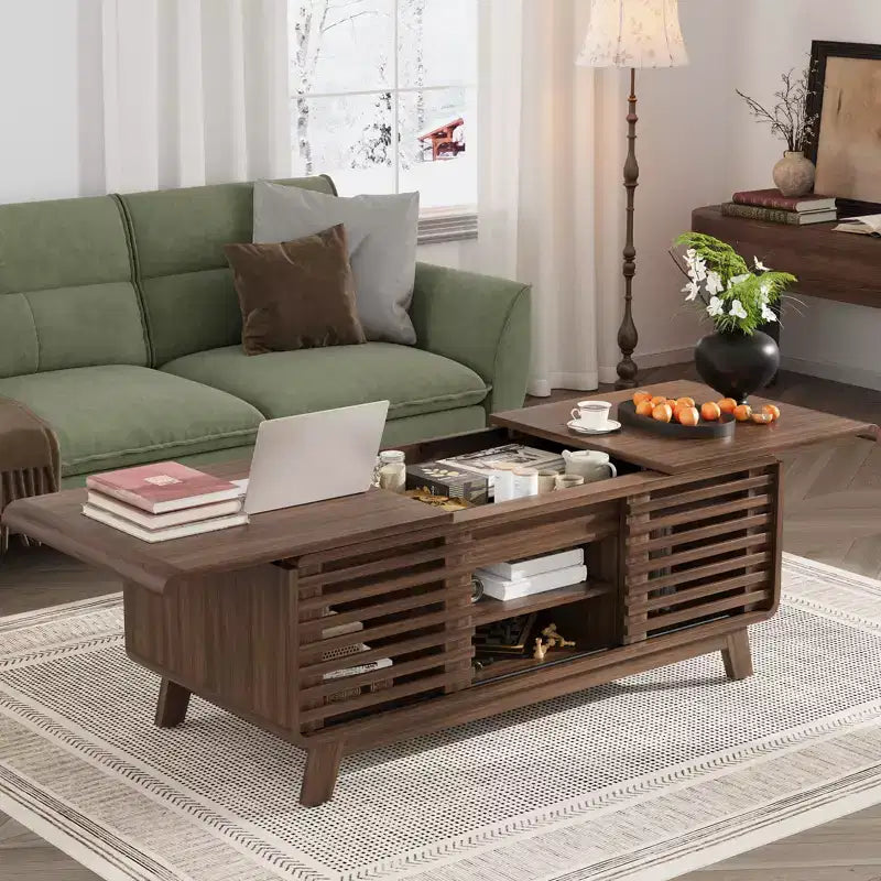 Table basse moderne du milieu du siècle GDFStudio Efrain avec plateau coulissant et rangement caché