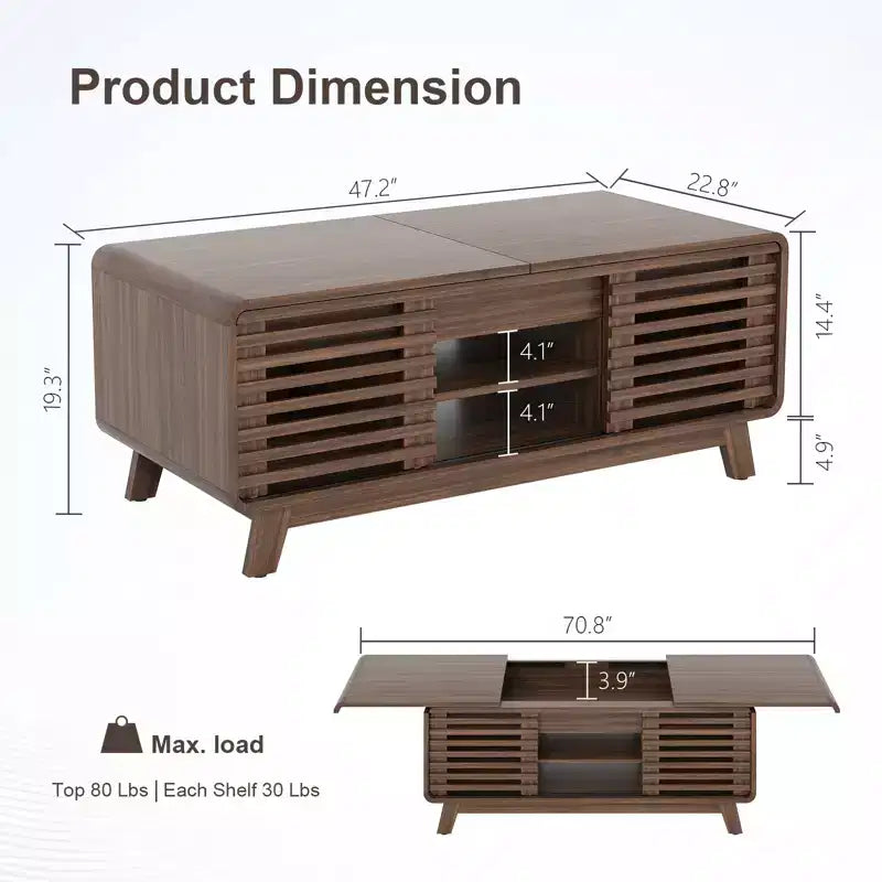 Table basse moderne du milieu du siècle GDFStudio Efrain avec plateau coulissant et rangement caché