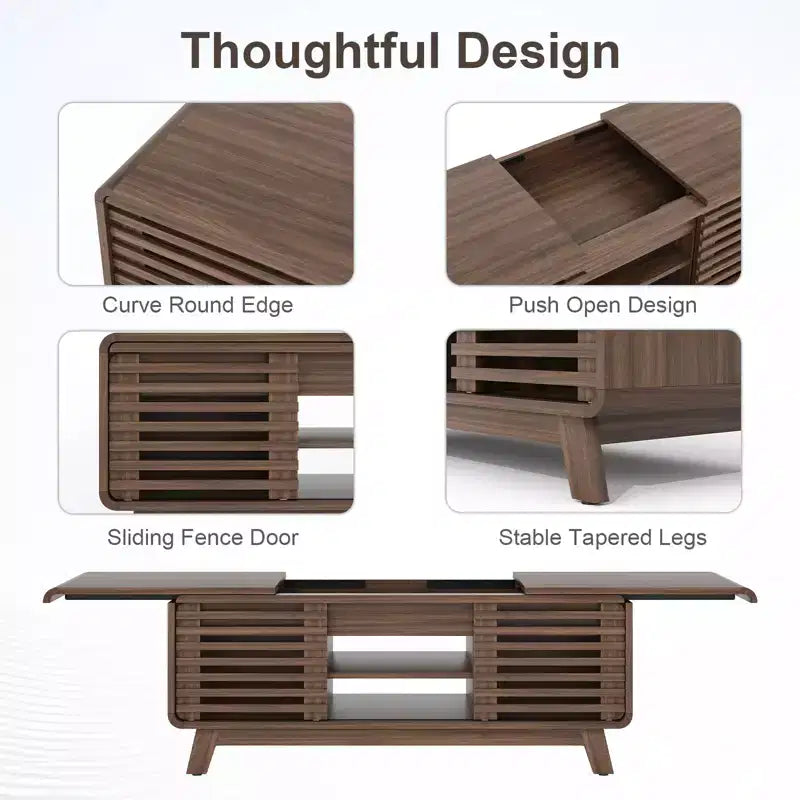 Table basse moderne du milieu du siècle GDFStudio Efrain avec plateau coulissant et rangement caché