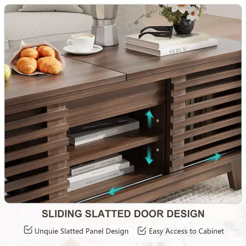 Table basse moderne du milieu du siècle GDFStudio Efrain avec plateau coulissant et rangement caché