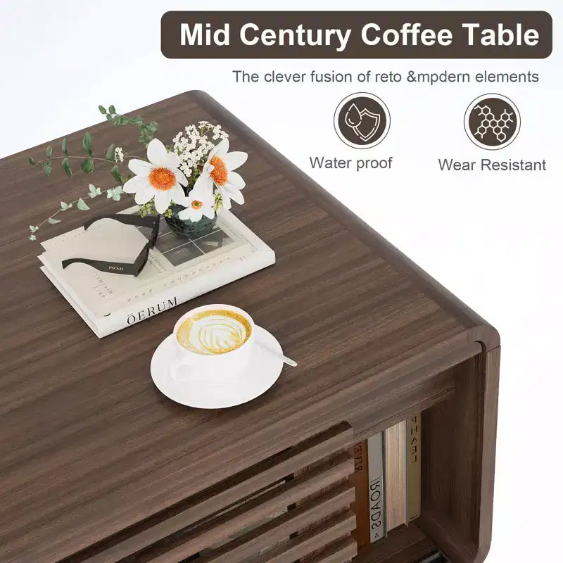 Table basse moderne du milieu du siècle GDFStudio Efrain avec plateau coulissant et rangement caché