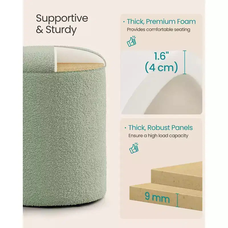 SONGMICS Tabouret de Coiffeuse, Lot de 2, Pouf Rond de Rangement, Petite Table Basse, Repose-Pieds, Couvercle Amovible, Montage Facile, Polaire Teddy