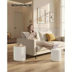 SONGMICS Tabouret de Coiffeuse, Lot de 2, Pouf Rond de Rangement, Petite Table Basse, Repose-Pieds, Couvercle Amovible, Montage Facile, Polaire Teddy