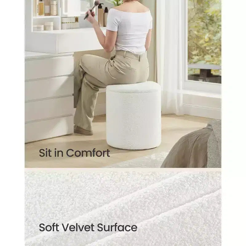 SONGMICS Tabouret de Coiffeuse, Lot de 2, Pouf Rond de Rangement, Petite Table Basse, Repose-Pieds, Couvercle Amovible, Montage Facile, Polaire Teddy