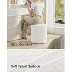 SONGMICS Tabouret de Coiffeuse, Lot de 2, Pouf Rond de Rangement, Petite Table Basse, Repose-Pieds, Couvercle Amovible, Montage Facile, Polaire Teddy