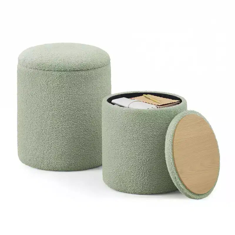 SONGMICS Tabouret de Coiffeuse, Lot de 2, Pouf Rond de Rangement, Petite Table Basse, Repose-Pieds, Couvercle Amovible, Montage Facile, Polaire Teddy