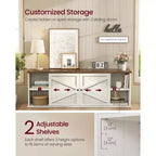 Meuble TV de style rustique VASAGLE pour téléviseurs jusqu'à 80 pouces, meuble de rangement avec placards, console multimédia, blanc rustique et marron miel