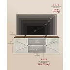 Meuble TV de style rustique VASAGLE pour téléviseurs jusqu'à 80 pouces, meuble de rangement avec placards, console multimédia, blanc rustique et marron miel