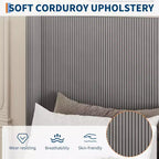 Cadre de lit plateforme DobleePy Queen Size en velours côtelé, gris, tiroirs de rangement, tête de lit capitonnée à oreilles, sommier tapissier non requis