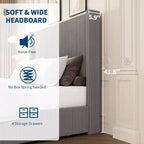 Cadre de lit plateforme DobleePy Queen Size en velours côtelé, gris, tiroirs de rangement, tête de lit capitonnée à oreilles, sommier tapissier non requis