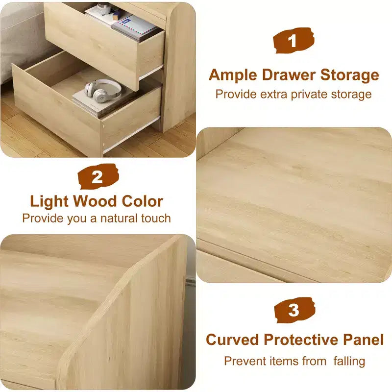 Table d'appoint moderne peu encombrante avec 2 tiroirs, table d'appoint en bois, table de chevet de rangement pour chambre et salon, finition bois naturel