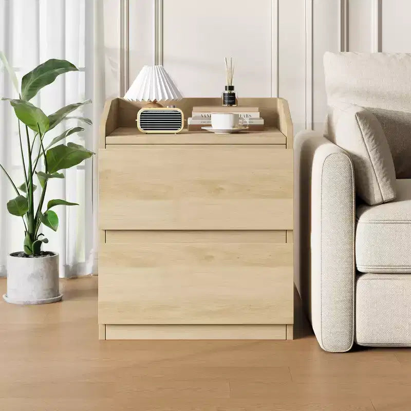 Table d'appoint moderne peu encombrante avec 2 tiroirs, table d'appoint en bois, table de chevet de rangement pour chambre et salon, finition bois naturel
