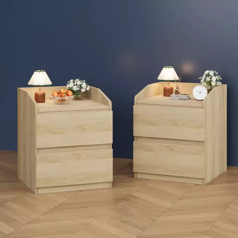 Table d'appoint moderne peu encombrante avec 2 tiroirs, table d'appoint en bois, table de chevet de rangement pour chambre et salon, finition bois naturel