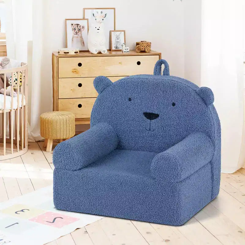 Costway Canapé Enfant Ours en Mousse pour Tout-Petits avec Housse en Tissu Polaire Doux Marron/Gris/Bleu Marine/Rose