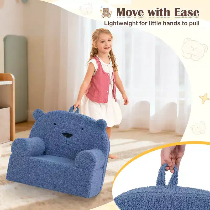 Costway Canapé Enfant Ours en Mousse pour Tout-Petits avec Housse en Tissu Polaire Doux Marron/Gris/Bleu Marine/Rose