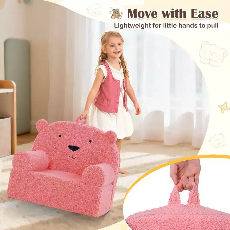 Costway Canapé Enfant Ours en Mousse pour Tout-Petits avec Housse en Tissu Polaire Doux Marron/Gris/Bleu Marine/Rose