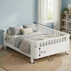 Lit plateforme en bois JVNOXK pour enfants, lit bas en bois avec barrières pour filles et garçons, blanc