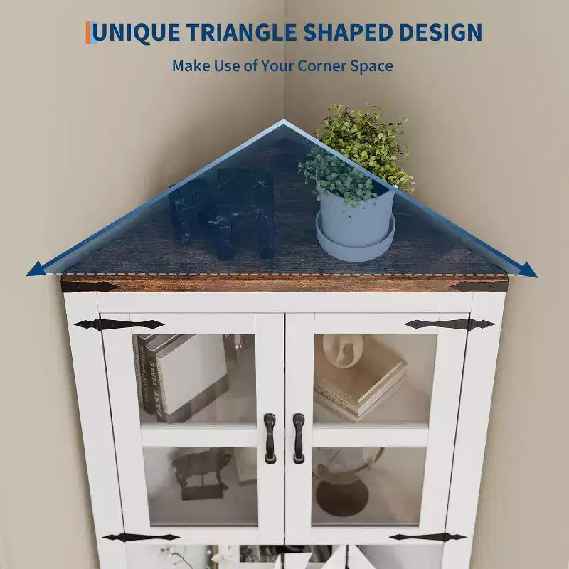 Meuble d'angle de rangement, Vitrine d'angle de style Ferme avec Portes en Verre, Organisateur de Rangement en Bois pour Salon, Salle de Bain