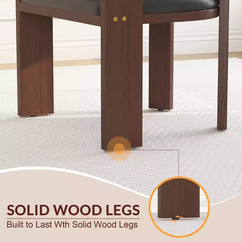 Chaises de salle à manger modernes du milieu du siècle, lot de 4 chaises de cuisine rembourrées en cuir PU avec dossier incurvé accentué et cadre en bois de caoutchouc, marron + noir