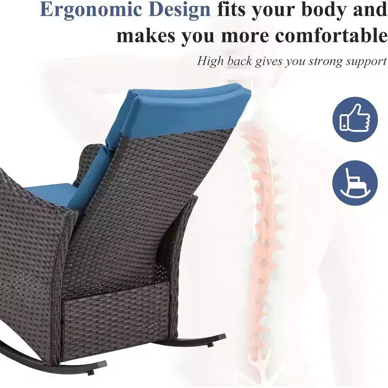 Fauteuil à bascule d'extérieur en osier EROMMY avec coussins