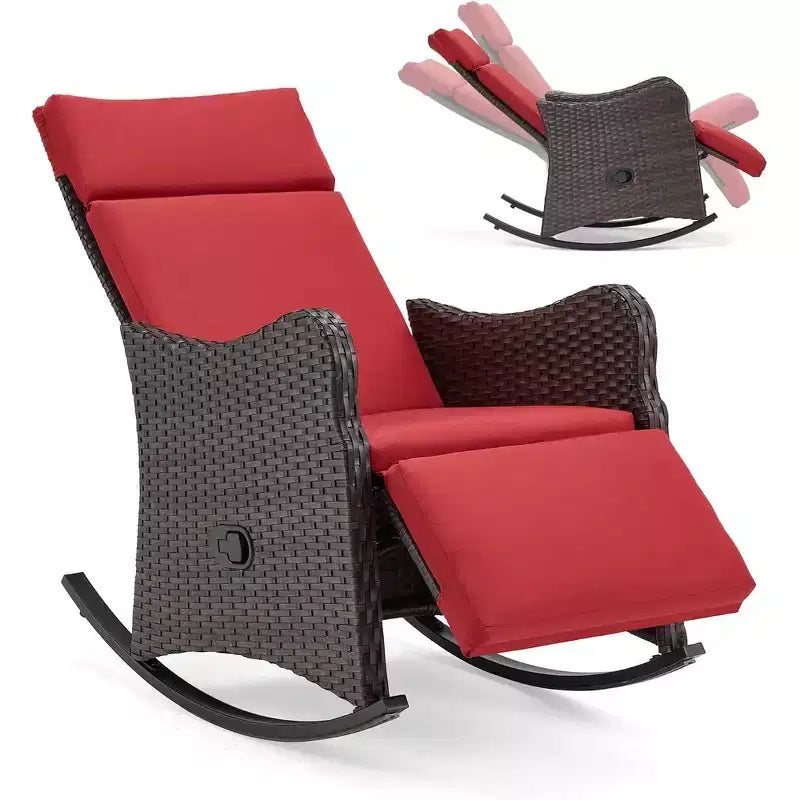 Fauteuil à bascule d'extérieur en osier EROMMY avec coussins