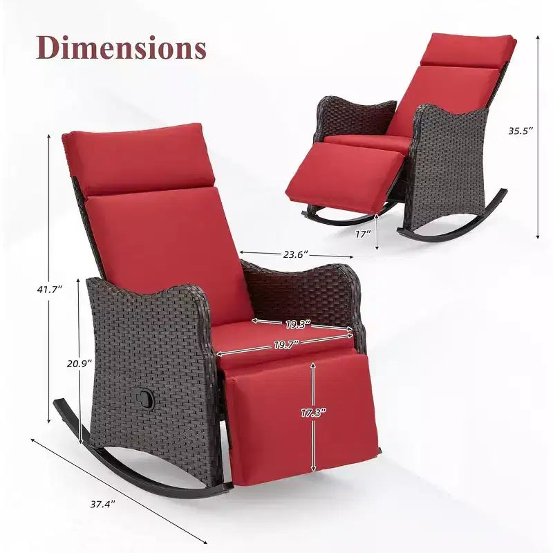 Fauteuil à bascule d'extérieur en osier EROMMY avec coussins