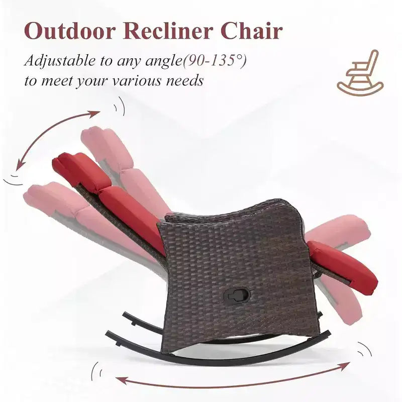 Fauteuil à bascule d'extérieur en osier EROMMY avec coussins