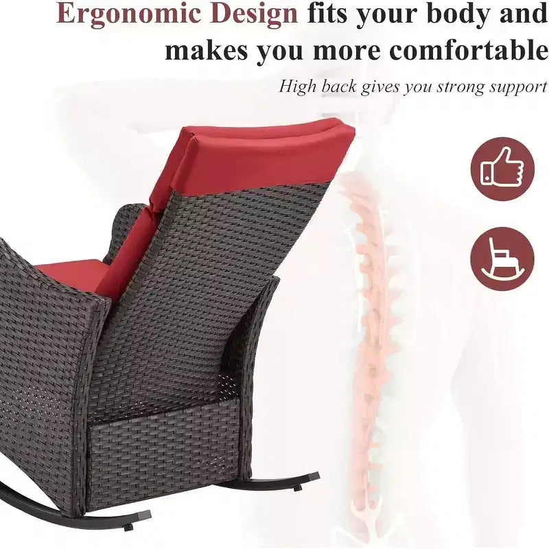 Fauteuil à bascule d'extérieur en osier EROMMY avec coussins
