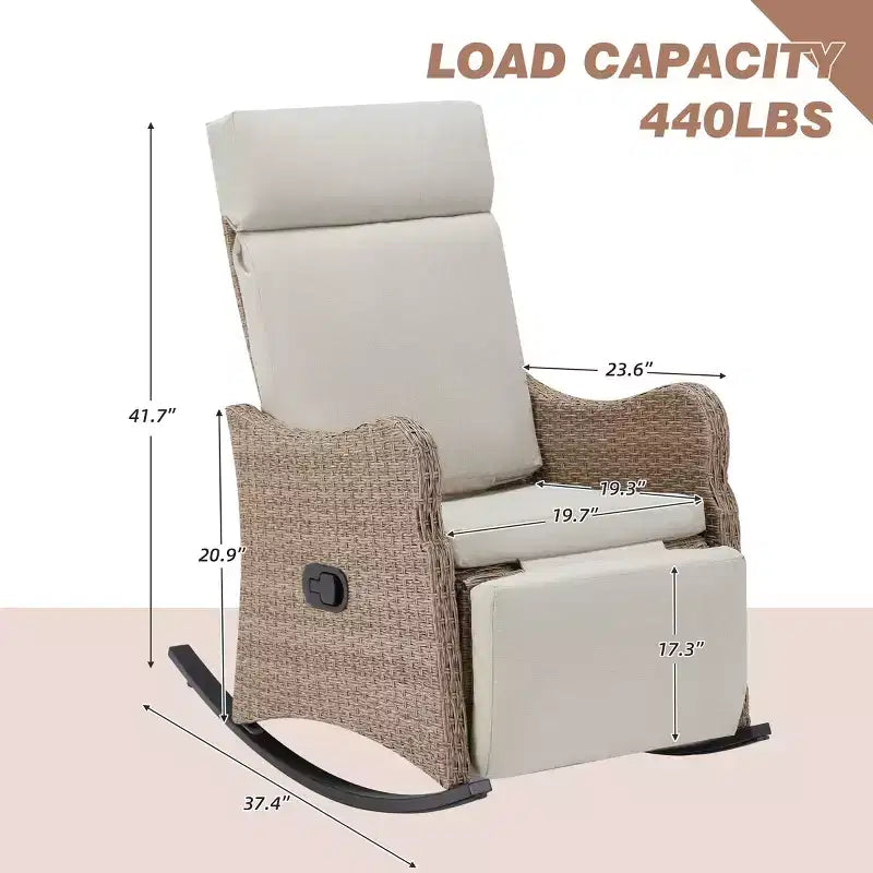 Fauteuil à bascule d'extérieur en osier EROMMY avec coussins