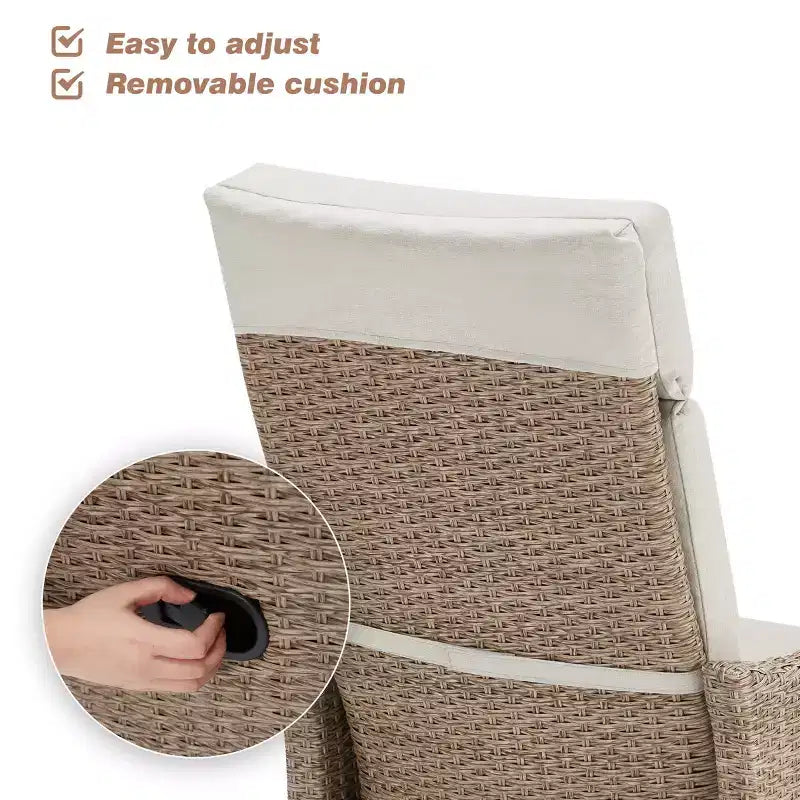 Fauteuil à bascule d'extérieur en osier EROMMY avec coussins