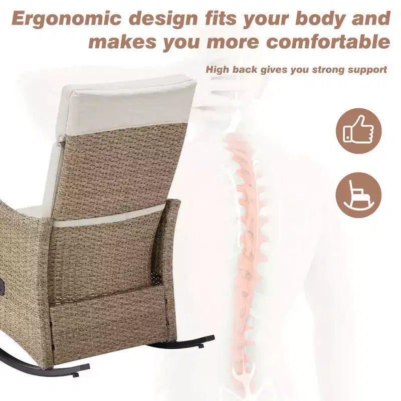 Fauteuil à bascule d'extérieur en osier EROMMY avec coussins