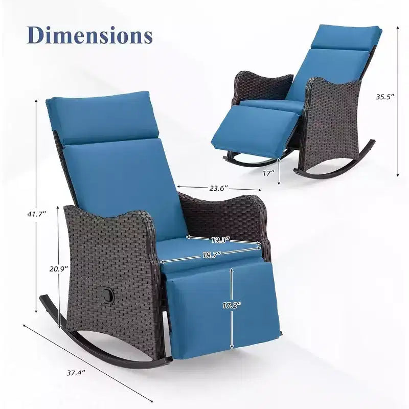 Fauteuil à bascule d'extérieur en osier EROMMY avec coussins