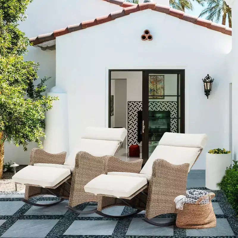 EROMMY Outdoor Rocker Wicker Chair with Cushions