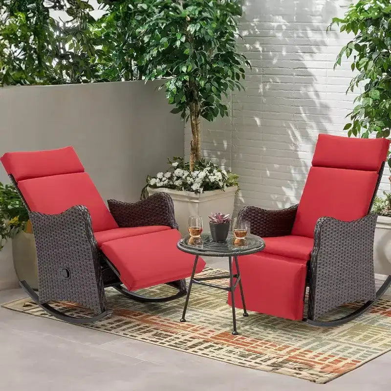 Fauteuil à bascule d'extérieur en osier EROMMY avec coussins