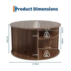 Table basse ronde GustoWave 28, Table d'appoint cannelée Mid-Century avec rangement à porte coulissante, Meuble de salon moderne