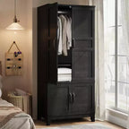 Freestanding Tall Wardrobe Closet with 4 Doors, Adjustable Shelves, Modern Style, Bedroom Storage Cabinet, for Home, Living Room