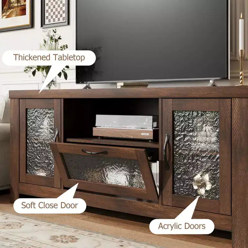 COZONY 55 Buffet de ferme avec portes en acrylique, meuble bar à café marron avec étagères réglables et rangement