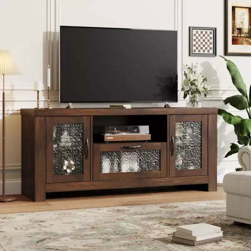 COZONY 55 Buffet de ferme avec portes en acrylique, meuble bar à café marron avec étagères réglables et rangement