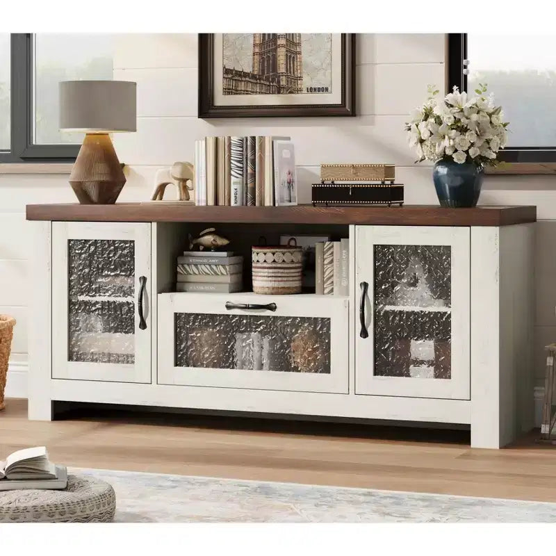 COZONY 55 Buffet de ferme avec portes en acrylique, meuble bar à café marron avec étagères réglables et rangement