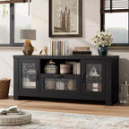 COZONY 55 Buffet de ferme avec portes en acrylique, meuble bar à café marron avec étagères réglables et rangement