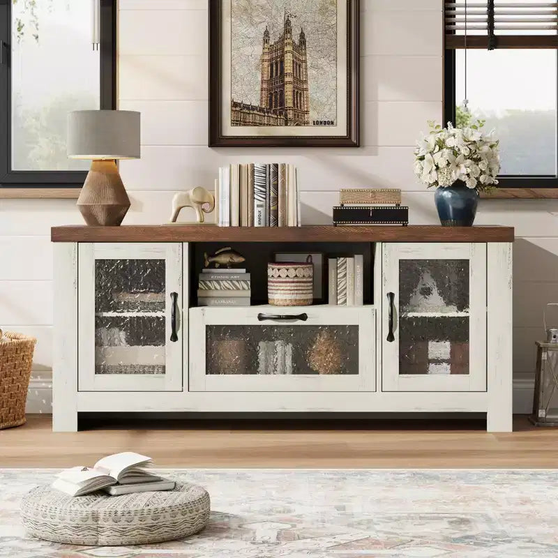 COZONY 55 Buffet de ferme avec portes en acrylique, meuble bar à café marron avec étagères réglables et rangement