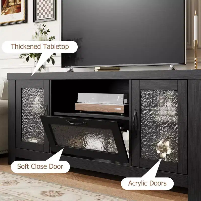 COZONY 55 Buffet de ferme avec portes en acrylique, meuble bar à café marron avec étagères réglables et rangement
